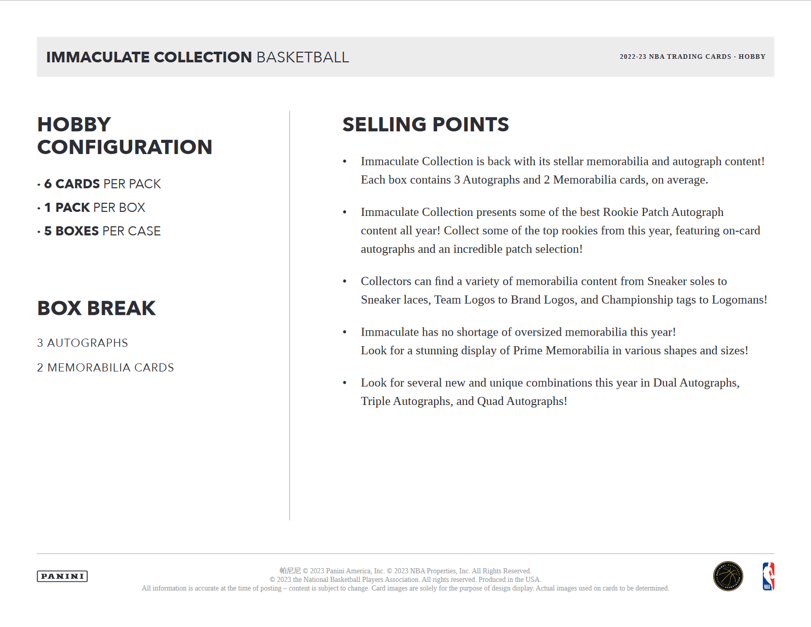 2022-23 Panini Immaculate Basketball Hobby Box